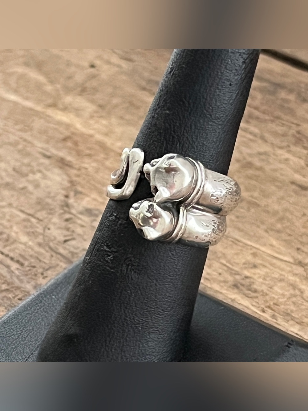 🔴SALE🔴 Vintage 925 Sterling Silver Double Cat Bypass Wrap Ring Adjustable 7g - Picture 10 of 14